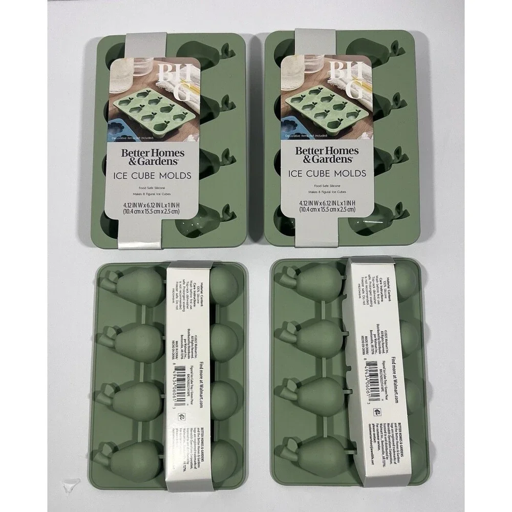 Better Homes & Gardens Pear Silicone Ice Cube Molds Green Set of 4 New